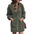 thumbnail image 1 of Women Plush Hooded Sweatshirt Double Sided Plush Mid Length Neckline Zipper Large Pocket Winter Warm Pullover Hoodie OD Green L, 1 of 4