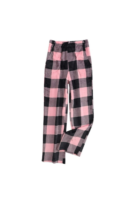 Women Plush Pajama Pants Buffalo Plaid Fluffy Flannel Pants Comfy Loose Soft Pj Pants Sleepwear