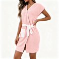 thumbnail image 1 of Women Plush Robe Lightweight Cap Sleeve Bathrobe with Pockets Robe for Shower Spa Home Sleep Pink Free Size, 1 of 7