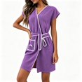 thumbnail image 1 of Women Plush Robe Lightweight Cap Sleeve Bathrobe with Pockets Robe for Shower Spa Home Sleep Purple Free Size, 1 of 1