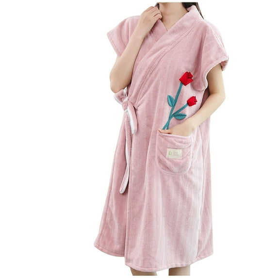 Women Plush Robe Soft Fleece Bathrobes Sleeveless Tie Side Comfy Robes with Pocket Knee Length Bath Towels Sleepwear, Light Purple, Free Size