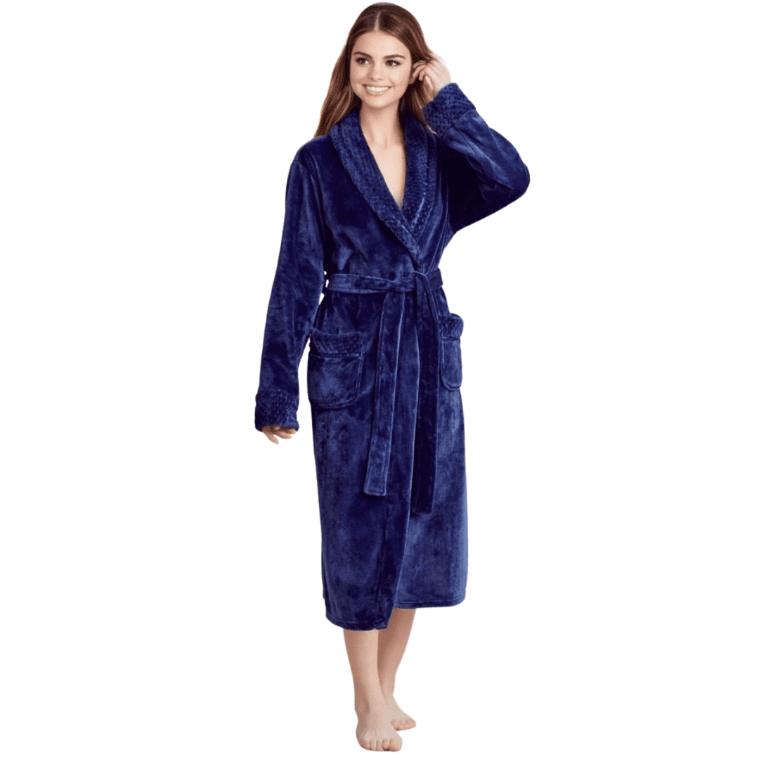 knee length dresses for ladies Artfasion Navy Blue Unisex Long Flannel Dressing Gown Bathrobe for Men and  Women Bridesmaids and Bridal Robes Navy Blue Wedding Gift Ideas for any  occasion main image 0