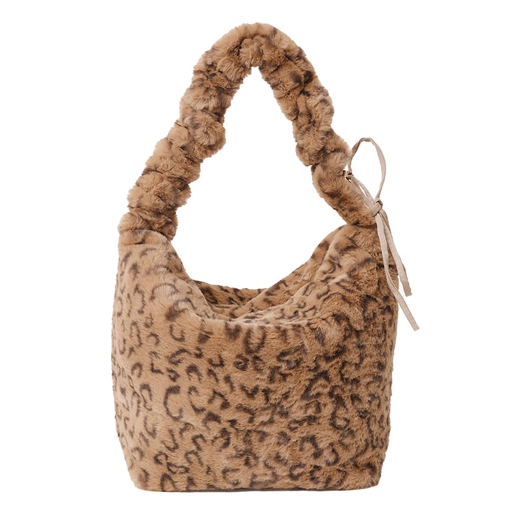 Women Plush Soft Tote Bag Drawstring Strap Leopard Print - Walmart.com