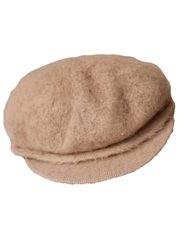 Women Plush Tan Fuzzy Newsboy Cap Hat