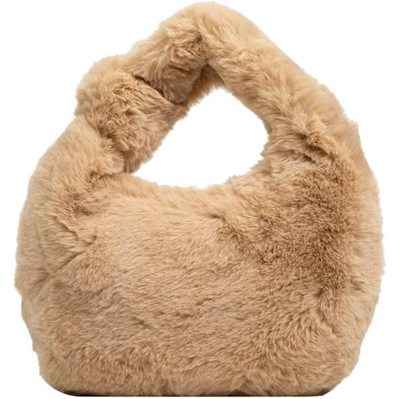 Women Plush Tote Bag Fluffy Underarm Purse Faux Fur Shoulder Handbag Fuzzy Tied Bag Winter Christmas Gifts