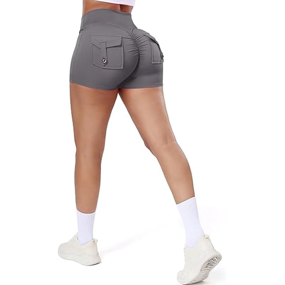 Women Pocket Shorts Scrunch Butt Workout Cargo Shorts V Waist Yoga Booty Lifting Gym Bottom