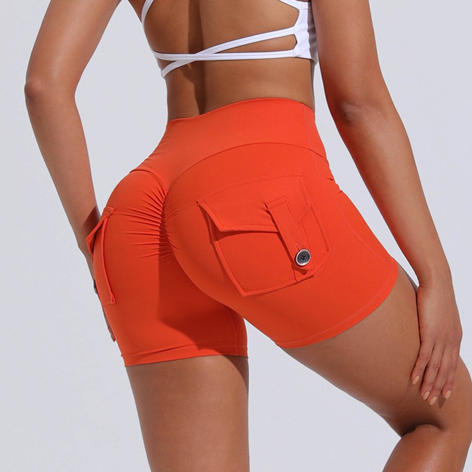 Women Pocket Shorts Seamless High Waist Scrunch Butt Lifting Yoga