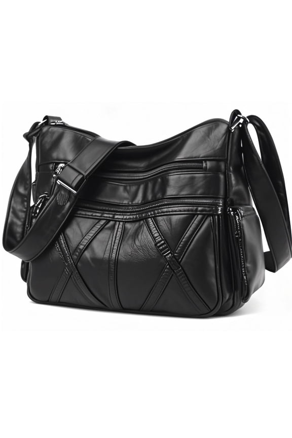 Women's Shoulder Bag PU Leather Solid Multi Pocket Crossbody Bag, Black, 1-Piece
