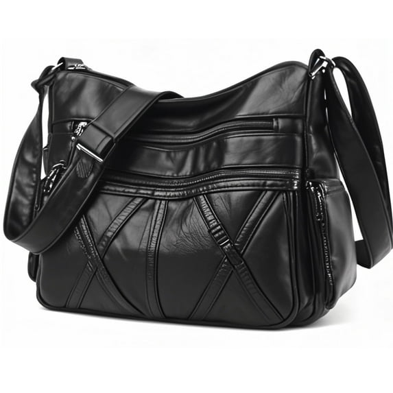 Women Pocketbooks Soft PU Leather Ladies Crossbody Purse Multi Pocket Shoulder Bag, Black
