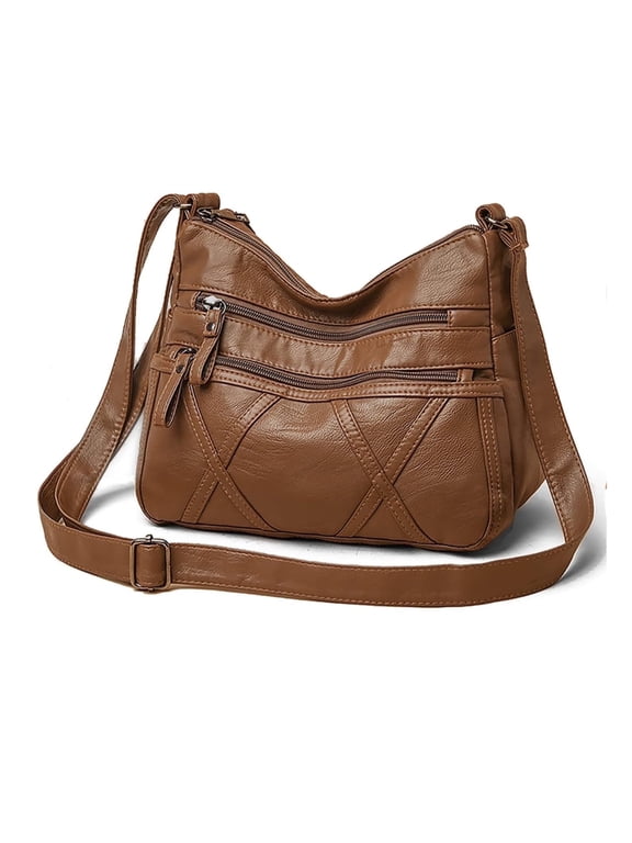 Women's Handbag, PU Leather Shoulder Bag for Women, Multi-Pocket Crossbody Purse, Brown Pocketbook with Adjustable Strap