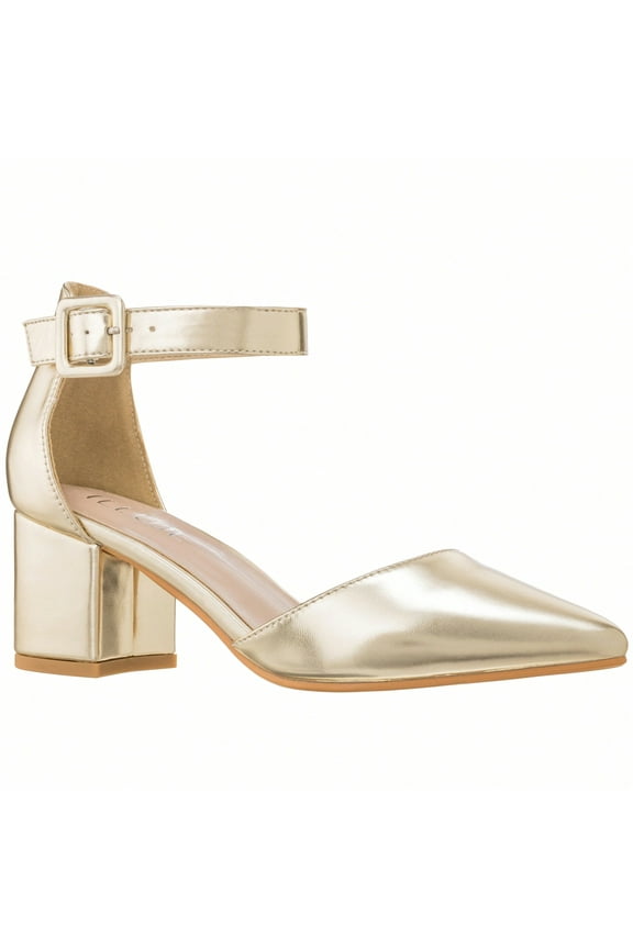 Women Point Toe Chunky Heeled Ankle Strap Pumps Fashionable Pointed Toe Ankle Strap Stiletto Heels Elegant Pumps