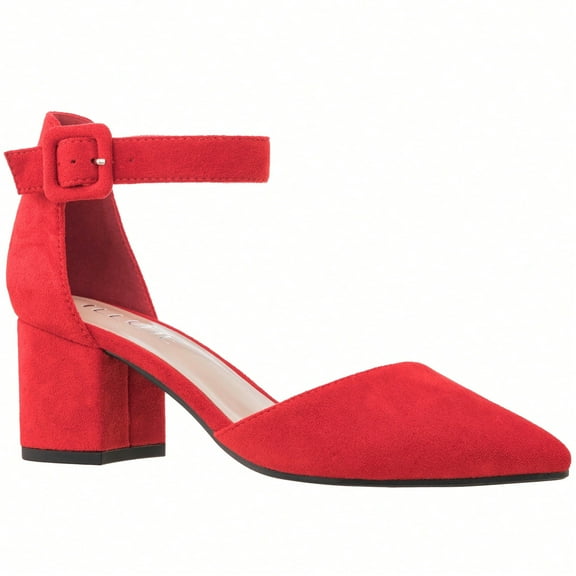 Women Point Toe Chunky Heeled Ankle Strap Pumps Fashionable Pointed Toe Ankle Strap Stiletto Heels Elegant Pumps