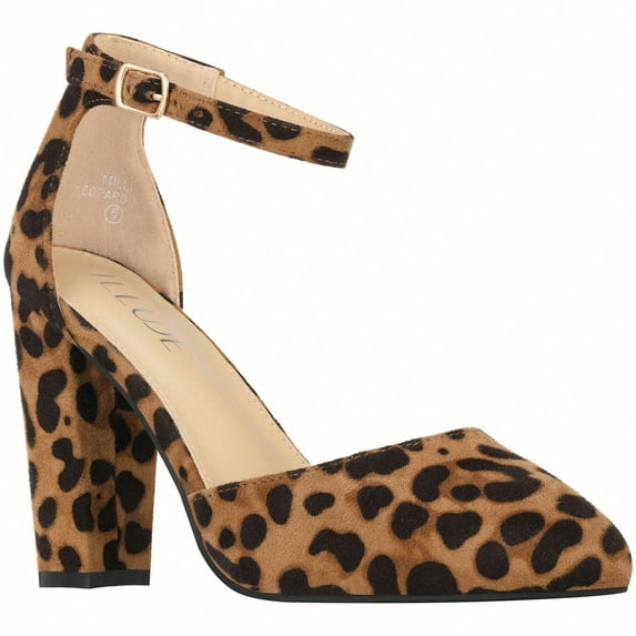 Women Point Toe Chunky Heeled Pumps Ankle Strap Pumps High Heel Ankle Strap Pump