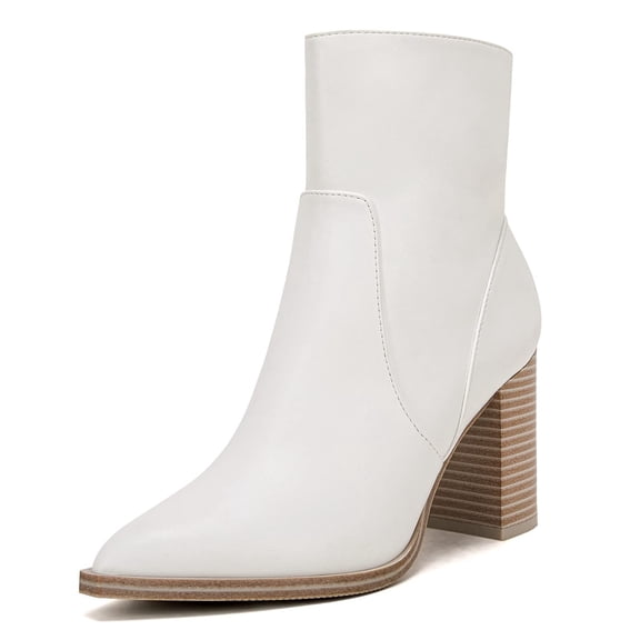Women  Pointed-Toe Ankle Boots with Chunky Heel and Side Zipper