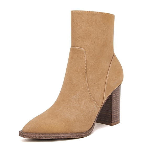 Women Pointed-Toe Ankle Boots with Chunky Heel and Side Zipper
