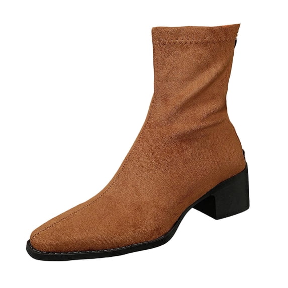 Women Pointed Toe Block Mid Heel Ankle Boots Faux Suede Fashion Winter Short Boots Solid Color Versatile Indoor Outdoor Daily Casual Boots US Size 4.5 To 8.5 Brown