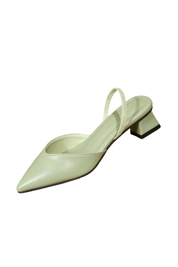 Women Pointed Toe Elastic Slingback Chunky Block Low Heel Slip On Pumps, Closed Toe Faux Leather Dressy Footwear,Kitten Heel Pumps Dress Shoes for Party Work Green 5.5