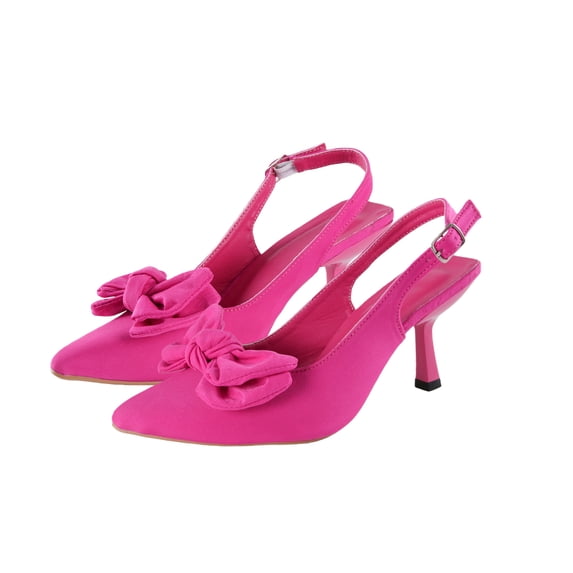 Women's Slingback Heels with Bow, Closed Pointed Toe Pumps with Elasticated Back Strap, Stiletto High Heels Elegant Evening Dress Party Shoes Hot Pink 9