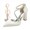 thumbnail image 1 of Women Pointed Toe High Chunky heel 8.5 cm Wedding Shoes Rhinestones Ankle strap Party Dress, 1 of 6