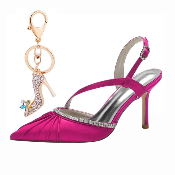 Women Pointed Toe High Heel Court Shoes 8.5CM Rhinestones Pleats Satin Party Dress Wedding Shoes