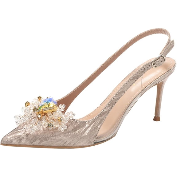 Women Pointed Toe High Heel Stiletto Pumps 10 CM Heart-Shaped Rhinestones Fine Sparkle Wedding Evening Party