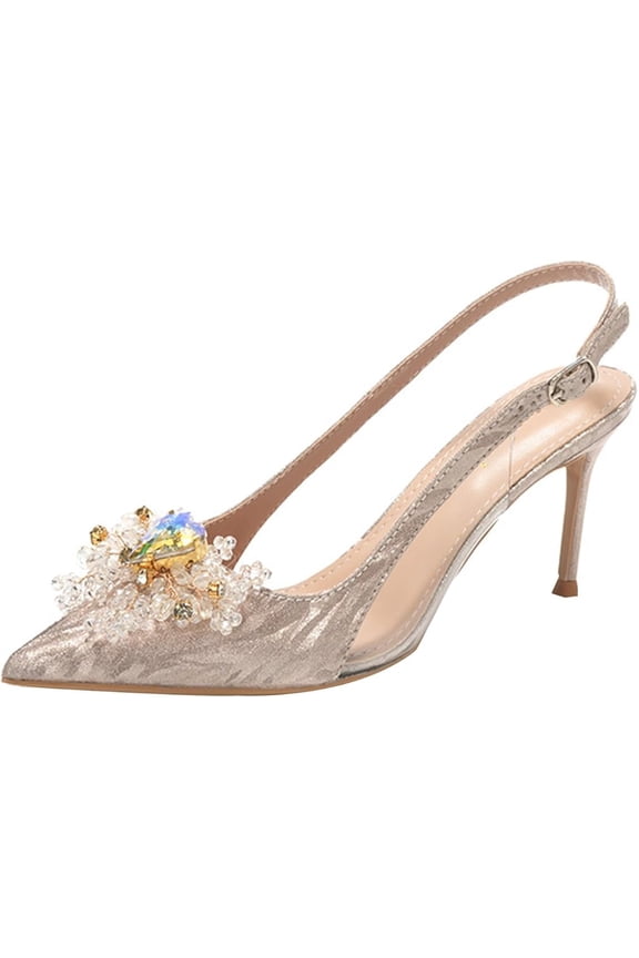 Women Pointed Toe High Heel Stiletto Pumps 10 CM Heart-Shaped Rhinestones Fine Sparkle Wedding Evening Party
