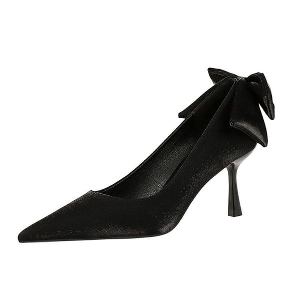 Women Pointed Toe High Heel Stiletto Pumps 6.5CM Satin Pump Bow Wedding Evening Party Court Shoes