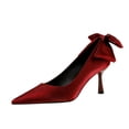 thumbnail image 1 of Women Pointed Toe High Heel Stiletto Pumps 6.5CM Satin Pump Bow Wedding Evening Party Court Shoes, 1 of 6