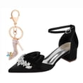 thumbnail image 1 of Women Pointed Toe High Heels Ankle Strap Chunky heel 4CM Rhinestones Bow Party Wedding Shoes, 1 of 7
