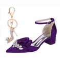 thumbnail image 1 of Women Pointed Toe High Heels Ankle Strap Chunky heel 4CM Rhinestones Bow Party Wedding Shoes, 1 of 7