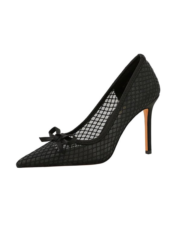 Women Pointed Toe High Heels Lace Bow Woman Thin Heels Ladies Sexy Pumps 9.5CM for Bride Prom Party