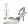 thumbnail image 1 of Women Pointed Toe High Heels Sexy Pumps Rhinestone chain Backless Satin Wedding Shoes, 1 of 6