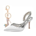 thumbnail image 1 of Women Pointed Toe High Heels Sexy Pumps Rhinestone chain Backless Satin Wedding Shoes, 1 of 6