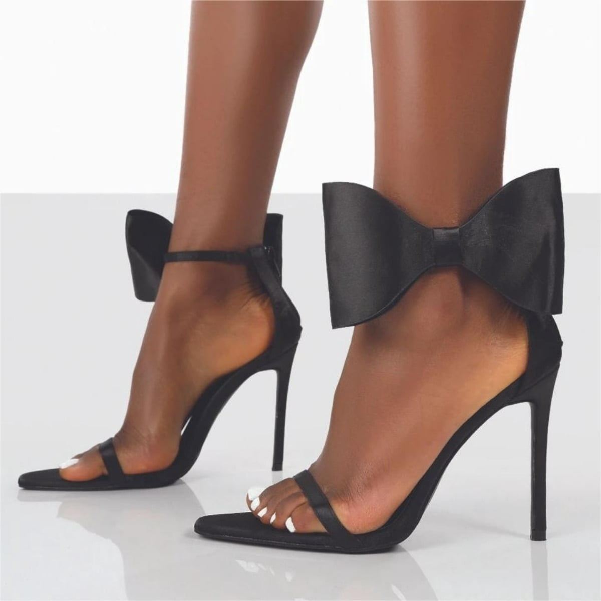 Women Pointed Toe High Heels Slim Heels Sexy Ladies Pumps Fashion Female Zipper Bowknot Shoes Plus Size 35~43