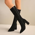 thumbnail image 1 of Women Pointed Toe Knee‑High Boots, Soft Stretch Suede Tall Long Boots, Side Zipper Chunky Block Heel Dress Boots for Fall Winter, 1 of 9