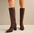 thumbnail image 1 of Women Pointed Toe Knee‑High Boots, Soft Stretch Suede Tall Long Boots, Side Zipper Chunky Block Heel Dress Boots for Fall Winter, 1 of 9