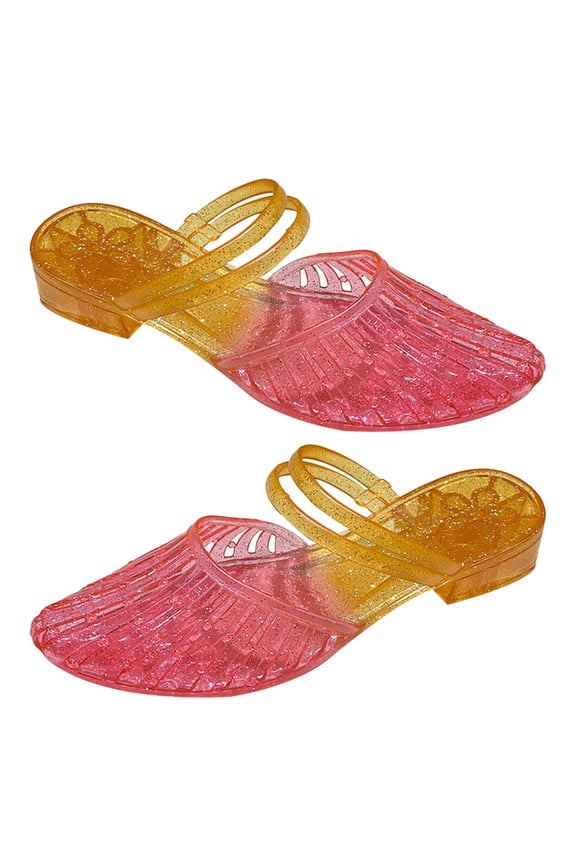 Women Pointed Toe Middle Heel Sandals Hollowed Out Clear PVC Jelly Colorful Slippers Ankle Straps Beach Shoes for