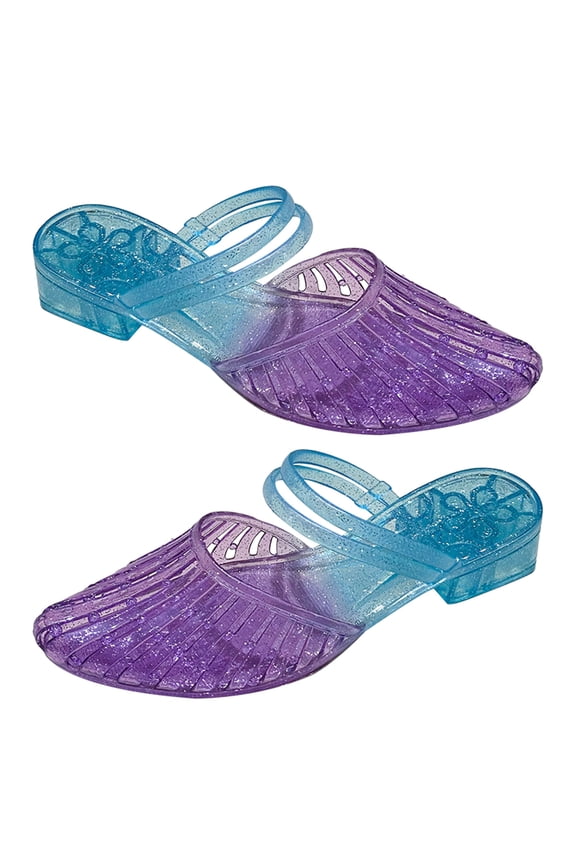 Women Pointed Toe Middle Heel Sandals Hollowed Out Clear PVC Jelly Colorful Slippers Ankle Straps Beach Shoes for