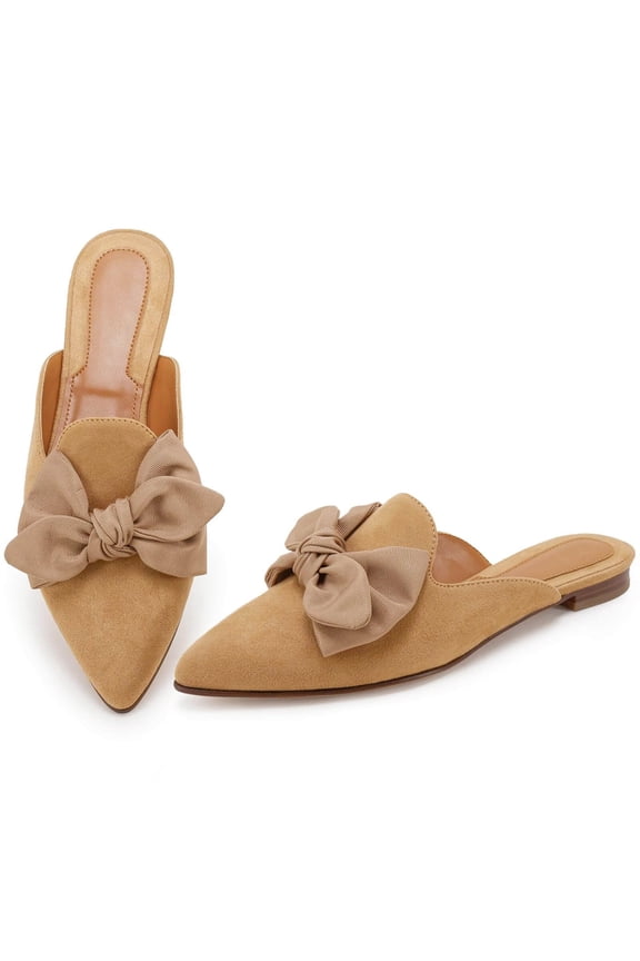 Women Pointed-Toe Mules, Slip-on Loafers, Bow-Embellished Flats