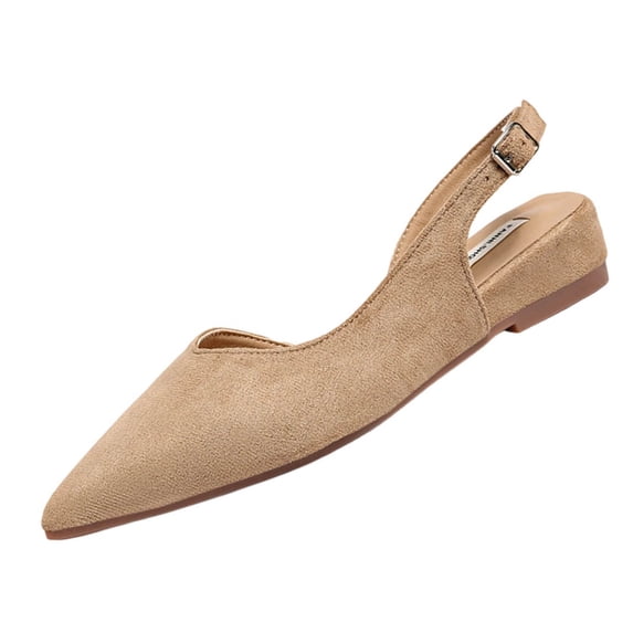 Women Pointed Toe Slingback Flat Shoes, Faux Suede Adjustable Buckle Back Strap Slip On Dress Flats, Soft Anti Slip Casual Mules for office Wedding Khaki 7.5(40)