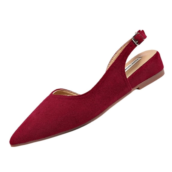 Women Pointed Toe Slingback Flat Shoes, Faux Suede Adjustable Buckle Back Strap Slip On Dress Flats, Soft Anti Slip Casual Mules for office Wedding Wine 5.5(36)
