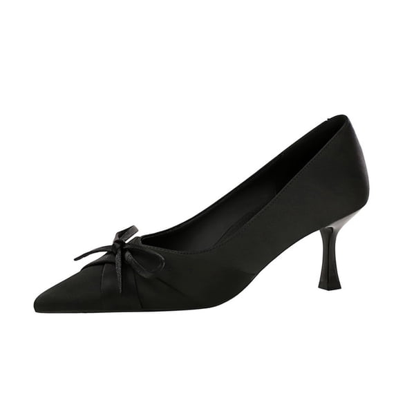 Women Pointed Toe Stiletto High Heels 6CM Satin Pumps Bow Wedding Evening Party
