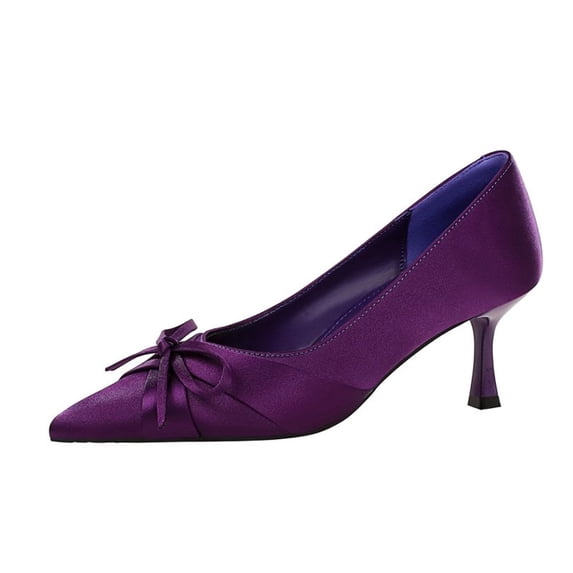 Women Pointed Toe Stiletto High Heels 6CM Satin Pumps Bow Wedding Evening Party