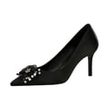 thumbnail image 1 of Women Pointed Toe Stiletto High Heels 7CM Wedding Pumps Rhinestones Pearls Flower Lace Netting for Bride Prom Party, 1 of 6