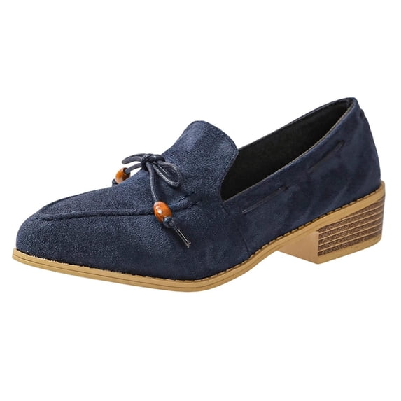 Women Pointed Toe Suede Slip on Loafers Mid Block Heel Comfort Dress Pumps, Versatile Casual office Slip on Shoes for Ladies Blue 8.5(41)