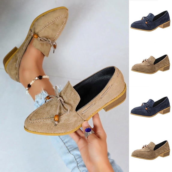 Women Pointed Toe Suede Slip on Loafers Mid Block Heel Comfort Dress Pumps, Versatile Casual office Slip on Shoes for Ladies Khaki 9.5(43)