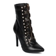 thumbnail image 1 of Women Pointy Toe Faux Pearl Studs Stitch Lacing Pointy Stiletto Ankle Boot - HF56 By Cape Robbin Collection, 1 of 5