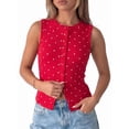 thumbnail image 1 of Women Polka Dot Button Down Tank Tops Sleeveless Crew Neck Slim Fit Crop Vest Going Out Clothes Big Red - in Stock L, 1 of 9