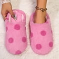 thumbnail image 1 of Women Polka Dot Fuzzy Faux Fur Closed Toe Slide House Slippers Warm Indoor Bedroom Slippers Red 5.5-6, 1 of 8