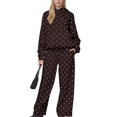 thumbnail image 1 of Women Polka Dot Hooded Sweatshirt 2 Piece Outfit, Long Sleeve Pullover Hoodie and Wide Leg Pants Matching Tracksuit Casual Loungewear for Fall Winter, 1 of 6